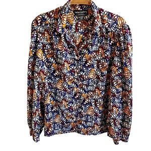 VTG Leslie Fay Haberdashery Size 8 Blouse Multicolor French‎ Horns Mardi Gras